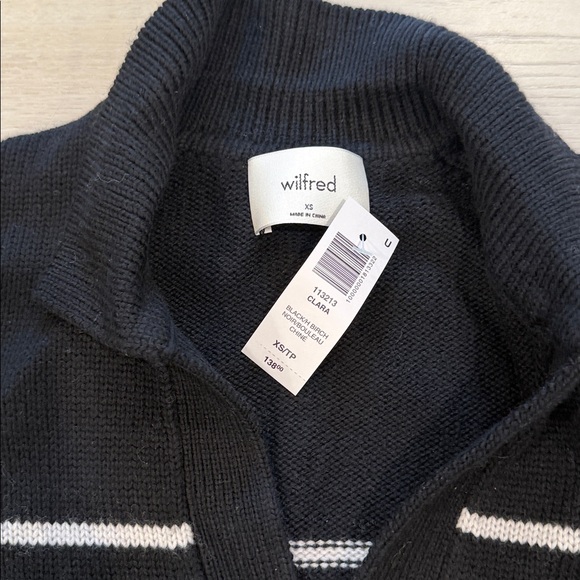 Wilfred V-Neck Sweater in Black and White Stripes - Picture 2 of 3